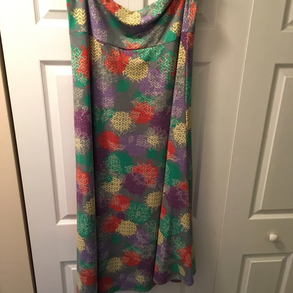 LuLaRoe Maxi Skirt Gray w/ orange, yellow, purple